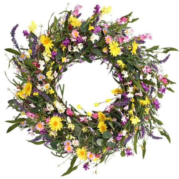 Spring Wreath 24 Inch Summer Wreaths for Front Door Artificial Flower - Picture 1 of 7